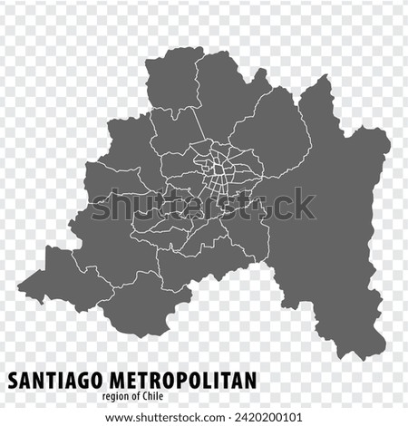 Blank map Santiago Metropolitan Region of Chile. High quality map Santiago Metropolitan with municipalities on transparent background for your web site design, logo, app, UI. Chile.  EPS10.