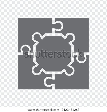 Simple icon puzzle square in gray. Simple icon puzzle of the four elements and center octagon on transparent background for your web site design, app, UI. EPS10.