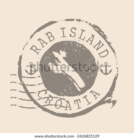 Stamp Postal of Rab island. Map Silhouette rubber Seal.  Design Retro Travel. Seal  Map Rab of Croatia grunge  for your design.  EPS10