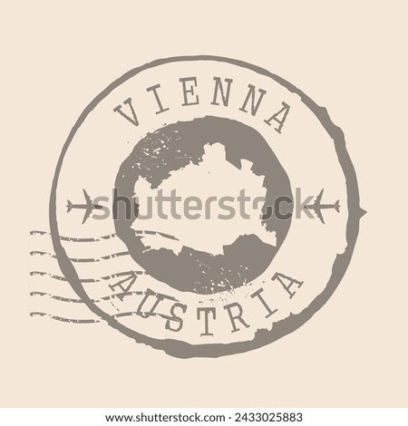Stamp Postal of  Vienna is the capital of  Austria. Map Silhouette rubber Seal.  Design Retro Travel. Seal of Map Vienna grunge  for your design.  EPS10
