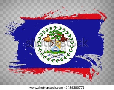 Flag Belize brush stroke background.  Waving Flag of  Belize on transparent backrgound for your web site design, app, UI.  Stock vector. EPS10.