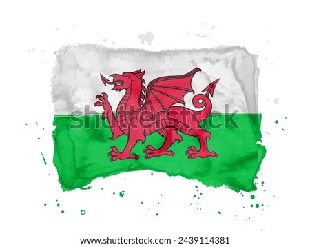 Flag Wales from brush strokes. Flag Wales in Watercolor style for your design. United Kingdom . Stock vector.  EPS10.