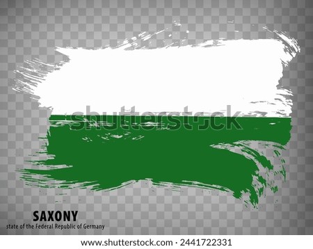 Flag of Saxony from brush strokes. Federal Republic of Germany.  Waving Flag Free State of Saxony with title on transparent background for your web site design, app, UI. Germany. Vector  EPS10.