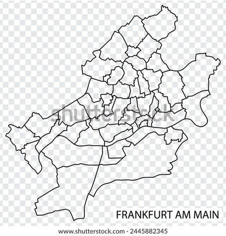 High Quality map of Frankfurt is a city  The Germany, with borders of the districts. Map of Frankfurt am Main for your web site design, app, UI. EPS10.