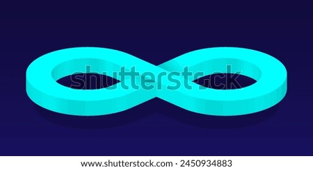 Mint 3D Infinity Symbol on Dark Blue  Background. Endless Vector Logo Design. Concept of infinity for your web site design, logo, app, UI. EPS10.