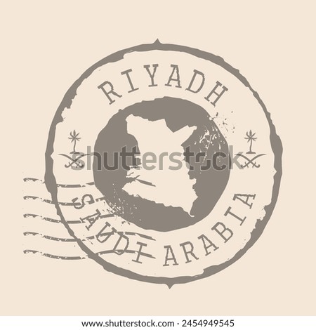 Stamp Postal of  Riyadh is capital of Saudi Arabia. Map Silhouette rubber Seal.  Design Retro Travel. Seal of Map Riyadh  grunge  for your design. Saudi Arabia.  EPS10