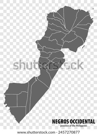 Blank map Negros Occidental of Philippines. High quality map Province of Negros Occidental with districts on transparent background for your web site design, logo, app, UI.   Philippines.  