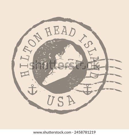Stamp Postal of Hilton Head Island. Map Silhouette rubber Seal.  Design Retro Travel. Seal  Map of Hilton Head Island grunge  for your design. United States.  EPS10