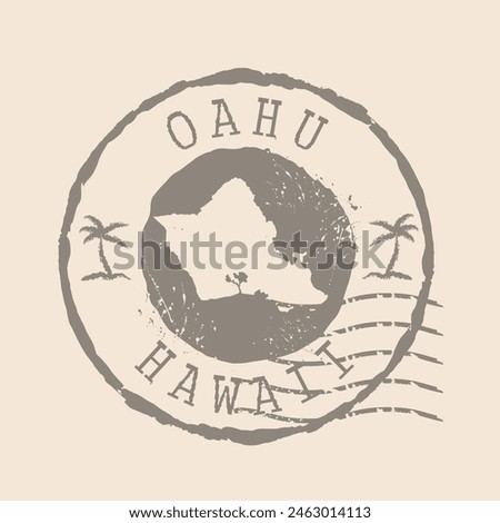 Stamp Postal Oahu island. Map Silhouette rubber Seal.  Design Retro Travel. Seal  Map Oahu of Hawaii grunge  for your design.  EPS10