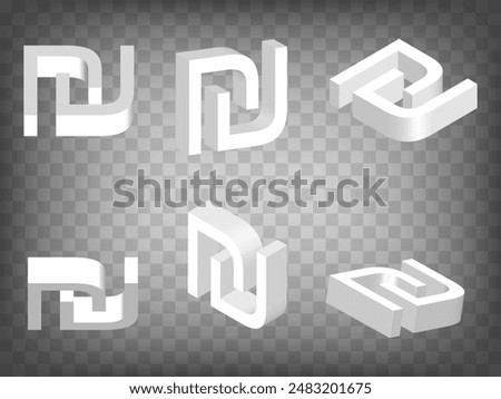 Set of perspective projections 3d Israeli shekel  Sign model icons on transparent background.  High detailed 3d sign of sraeli shekel.  Abstract concept of graphic elements for your design. EPS 10