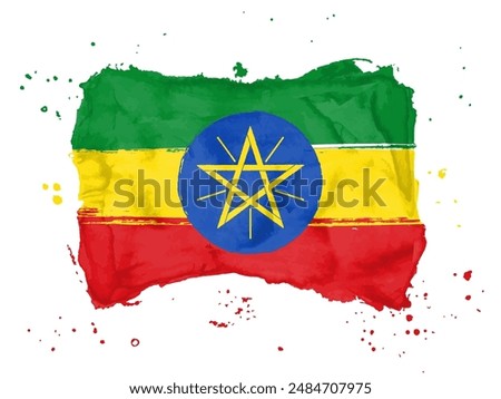 Flag of Ethiopia, brush stroke background.  Flag of Ethiopia on white background. Watercolor style for your design. EPS10.