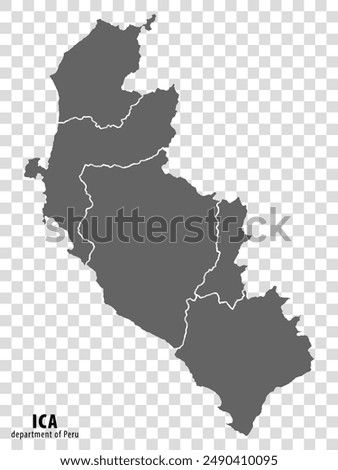 Blank map Department Ica of Peru. High quality map Department  of Ica with districts on transparent background for your web site design, logo, app, UI.  Republic of Peru.  EPS10.