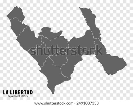 Blank map Department La Libertad of Peru. High quality map Department  of La Libertad with districts on transparent background for your web site design, logo, app, UI.  Republic of Peru.  EPS10.