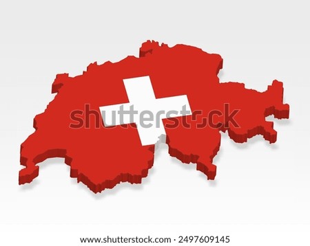 3D  Switzerland map with flag. Three dimensional map of Switzerland with shadow. Flag of Switzerland on white background for your design, app, UI.  Stock vector. EPS10. 