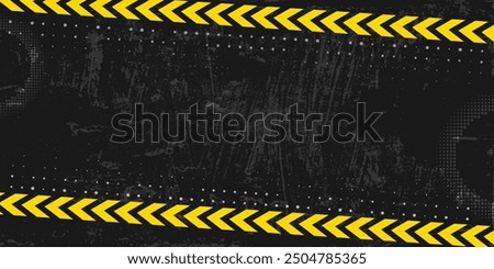 Yellow Stripped Rectangle on dark gray background. Blank Warning Sign and text space. Warning Background. Danger caution grunge tape. Vector illustration for your design. EPS10.