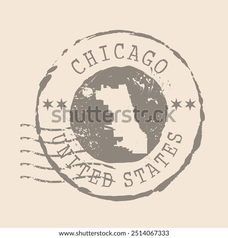 Stamp Postal of Chicago. Map Silhouette rubber Seal.  Design Retro Travel. Seal  Map of Chicago grunge  for your design. United States.  EPS10