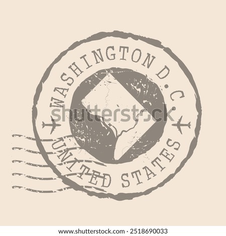 Stamp Postal of Washington, District of Columbia. Map Silhouette rubber Seal.  Design Retro Travel. Seal  Map of Washington City grunge  for your design. United States.  EPS10