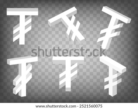 Set of perspective projections 3d Mongolian tugrik  Sign model icons on transparent background.  High detailed 3d sign of Mongolian tugrik.  Abstract concept of graphic elements for your design. 