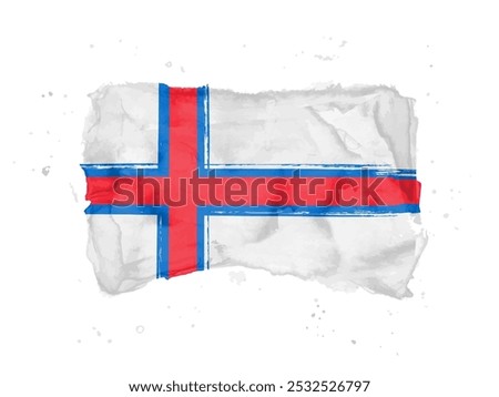 Flag of  Faroe Islands,  brush stroke background.  Flag Faroe Islands on white background. Watercolor style for your design, app, UI. Kingdom of Denmark.  EPS10.