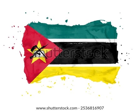 Flag of  Mozambique,  brush stroke background.  Flag Mozambique on white background. Watercolor style for your design, app, UI. Republic of Mozambique.  EPS10.