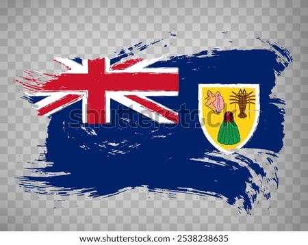 Flag Turks and Caicos Islands, brush stroke background.  Waving Flag of Turks and Caicos on transparent background your web site design, app, UI. UK. EPS10.