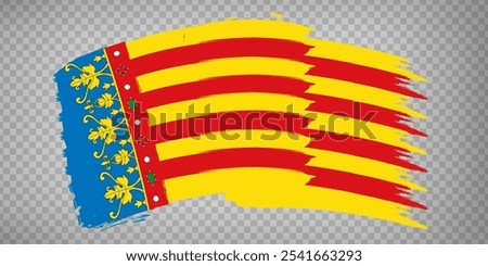 Flag of Valencia brush strokes. Waving Flag Autonomous Community Valencia on transparent background for your web site design, logo, app, UI. Kingdom of Spain. Stock vector.  EPS10.