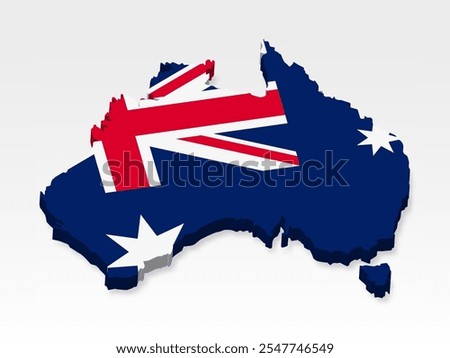 3D  Australia map with flag. Three dimensional map of France  with shadow. Flag of Australia on white background for your design, app, UI.  Stock vector. EPS10. 