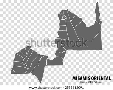 Blank map Misamis Oriental of Philippines. High quality map Province of Misamis Oriental with districts on transparent background for your web site design, logo, app, UI. Philippines.  EPS10.