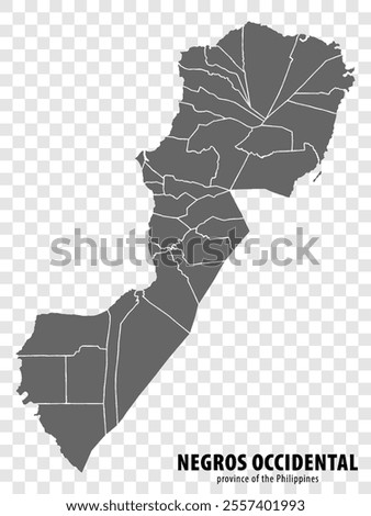 Blank map Negros Occidental of Philippines. High quality map Province of Negros Occidental with districts on transparent background for your web site design, logo, app, UI.  Philippines.  EPS10.