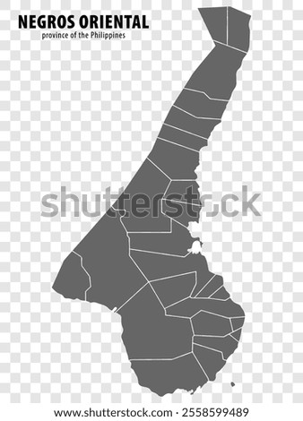 Blank map Negros Oriental of Philippines. High quality map Province of Negros Oriental with districts on transparent background for your web site design, logo, app, UI.  Philippines.  EPS10.