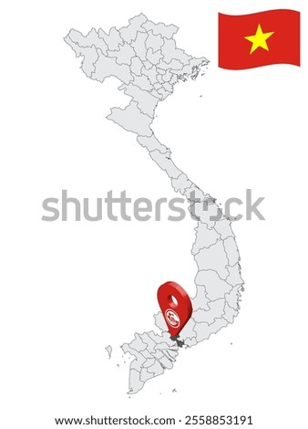 Location of  Ho Chi Minh City on map Vietnam. 3d Ho Chi Minh City flag map marker location pin. Quality map with Provinces of Vietnam for your web site design, app, UI. EPS10.