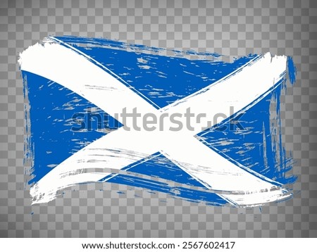 Flag of Scotland from brush strokes. United Kingdom.  Waving Flag Scotland  on transparent background for your web site design,  app, UI. Stock vector.  EPS10.