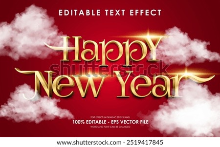 Editable Happy New Year Gold Text Effect, with lens flare effect and cloud