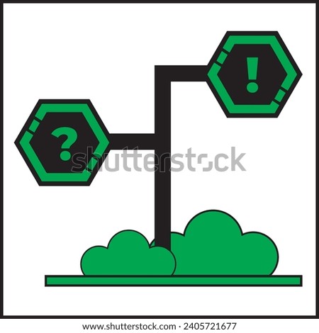 vector illustration design of exclamation mark and question mark for road in green color. Suitable for posters, banners, logos, icons, websites, t-shirt designs, stickers, concepts, advertisements.
