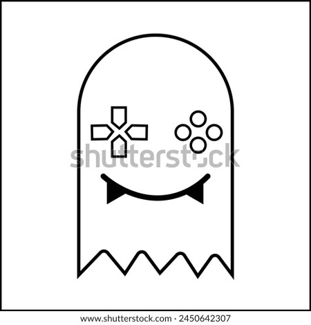 vector design illustration of console silhouette with ghost shape in black and white. suitable for logos, icons, posters, advertisements, banners, companies, t-shirt designs, stickers, websites.