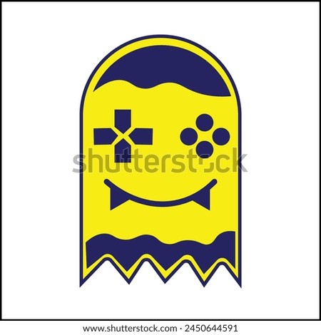 vector illustration design of a console with a ghost shape in yellow and blue in a simple style. suitable for logos, icons, posters, advertisements, banners, companies, t-shirt designs, stickers.