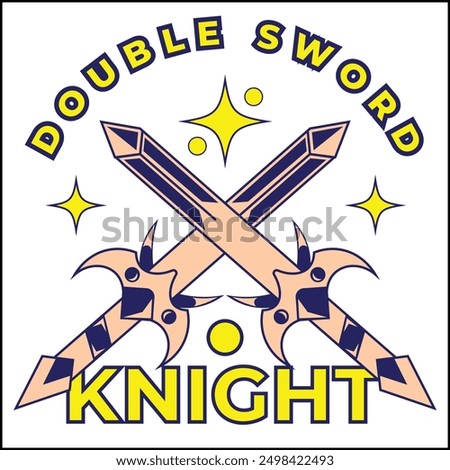 vector illustration design of a double sword knight with two crossed swords in peach and blue colors in a simple style. suitable for logos, icons, posters, advertisements, banners, companies, t-shirt.