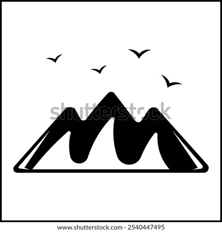 vector design illustration of mountain and bird silhouettes, in black and white. suitable for logos, icons, posters, advertisements, banners, companies, t-shirt designs, stickers, websites.