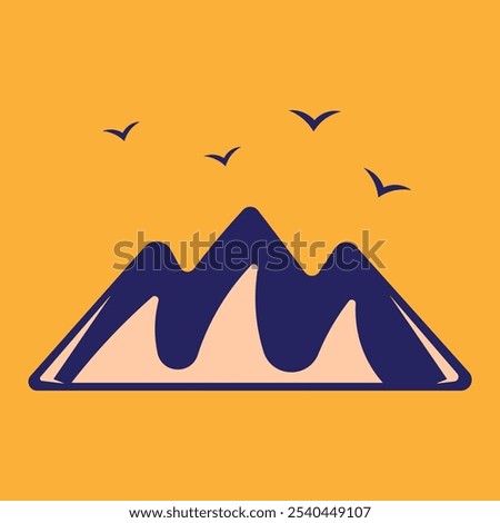 vector illustration design of mountains and birds, with peach and blue colors and simple style. suitable for logos, icons, posters, advertisements, banners, companies, t-shirt designs, stickers, web.