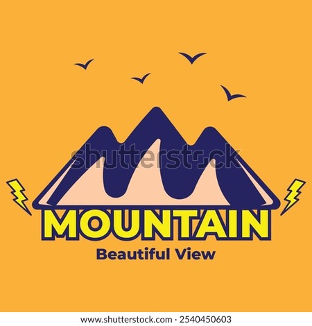 Vector design illustration of beautiful mountain view with mountains and birds, with full color and orange background. suitable for logos, icons, posters, advertisements, banners, companies, t-shirt.