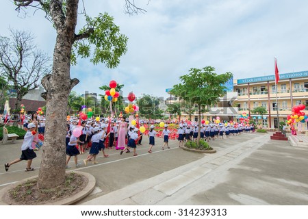 Namdinh, Vietnam - September 5, 2015: a entrance ceremony of the primary school in Namdinh, Vietnam