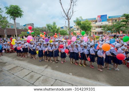 Namdinh, Vietnam - September 5, 2015: a entrance ceremony of the primary school in Namdinh, Vietnam