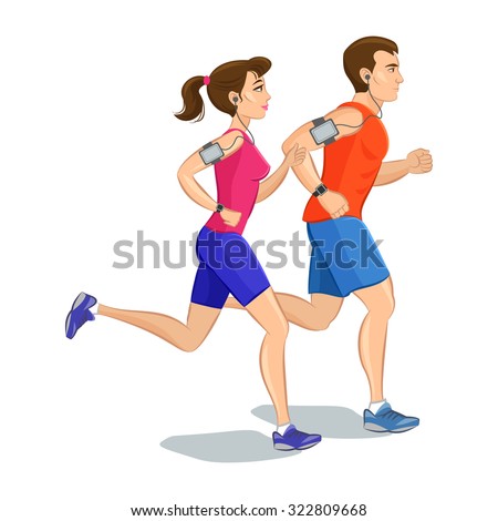 Illustration of a runners – couple running, health conscious concept. Sporty woman and man jogging