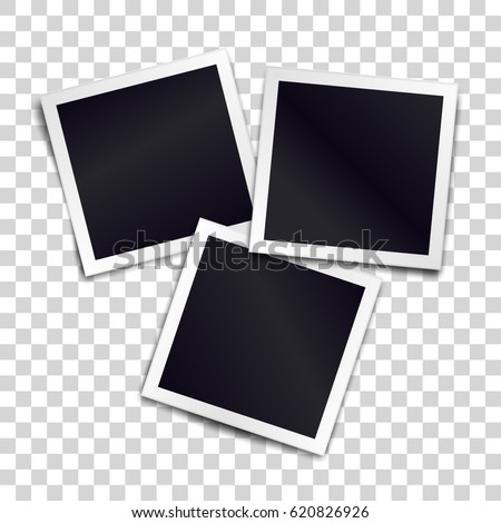 Three photorealistic blank retro photo frames over transparent background. Vector illustration