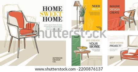 Social media post template for furniture sale. Advertising furniture sales. Offer social media banners for furniture ads. Social media post design template for promotion.