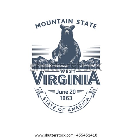 West Virginia Mountain State, stylized emblem of the state of America, bear, black, blue color