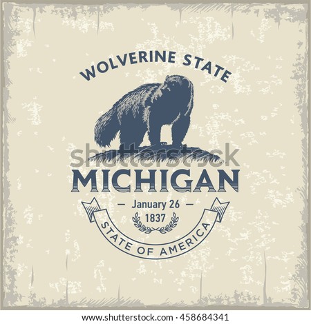 Michigan Wolverine State, stylized emblem of the state of America, Wolverine, vintage