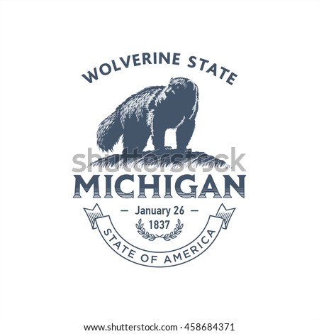 Michigan Wolverine State, stylized emblem of the state of America, Wolverine, blue color
