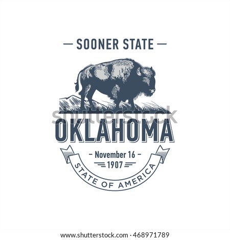 Oklahoma, Sooner State, stylized emblem of the state of America, Buffalo, bison, blue color