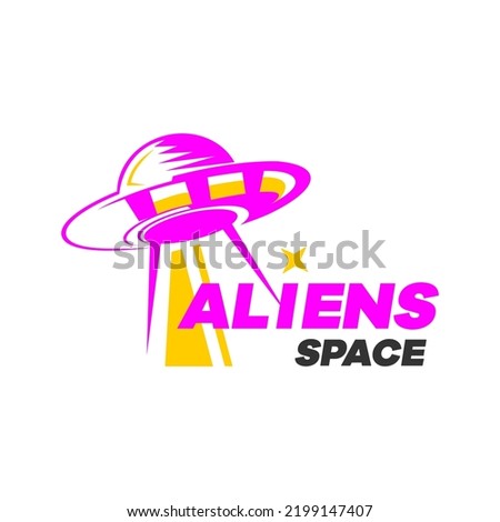 Simple pink color fun alien spaceship logo design template